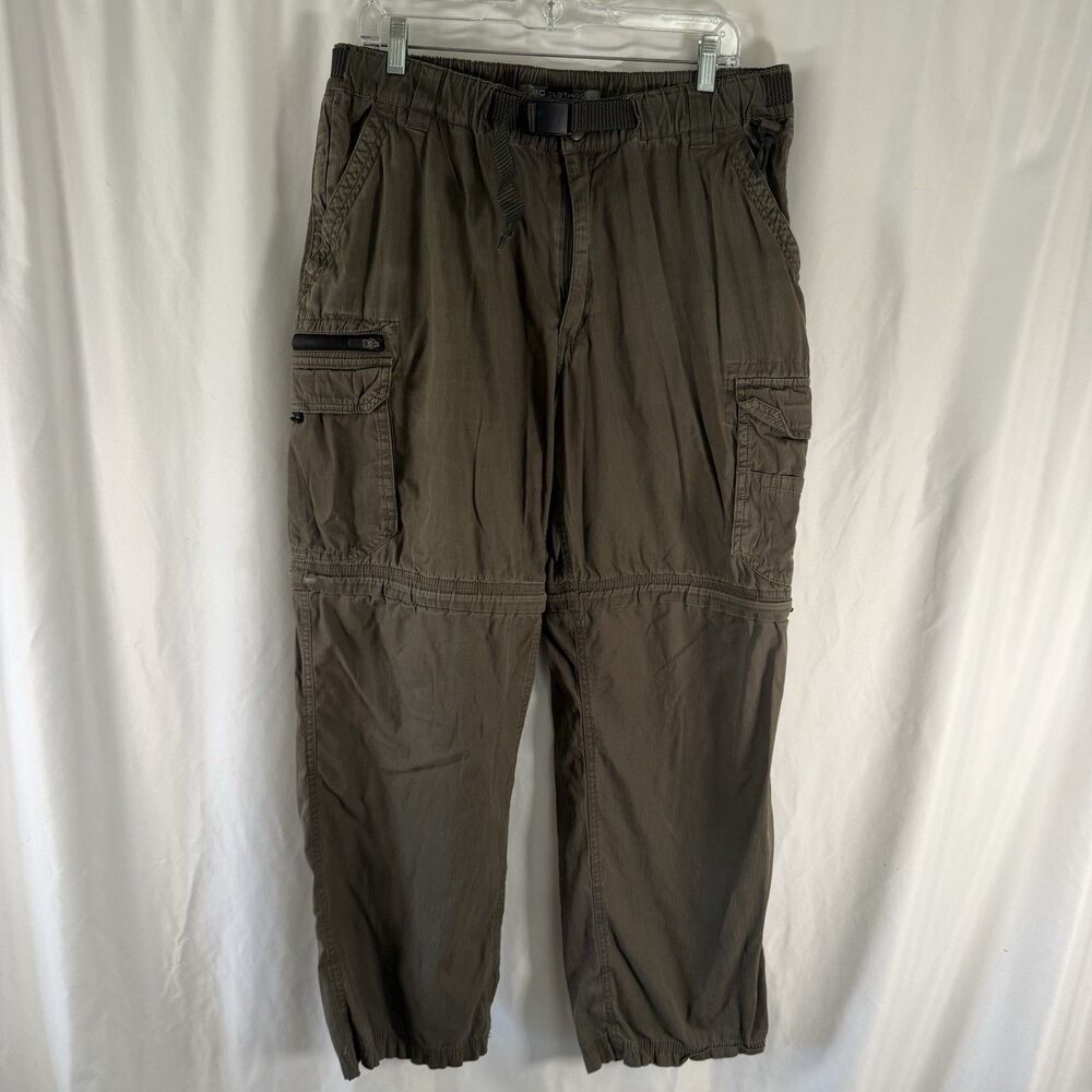 BC Clothing Cargo Convertible Pants Men's Lx30 Green Belted Zip Pockets